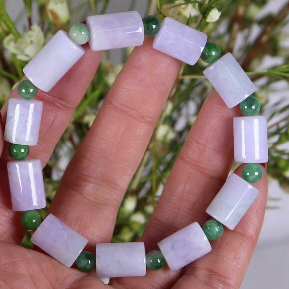 Certified Lavender&Green 100% Natural A jadeite 14*8.5mm Bead Bracelet - Picture 4 of 12